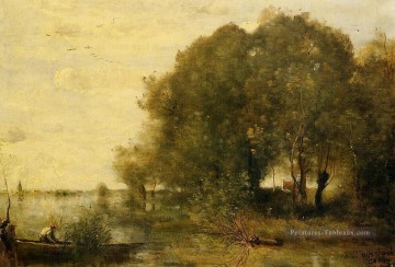 romantique romantisme Tableau Peinture - Péninsule boisée plein air romantisme Jean Baptiste Camille Corot